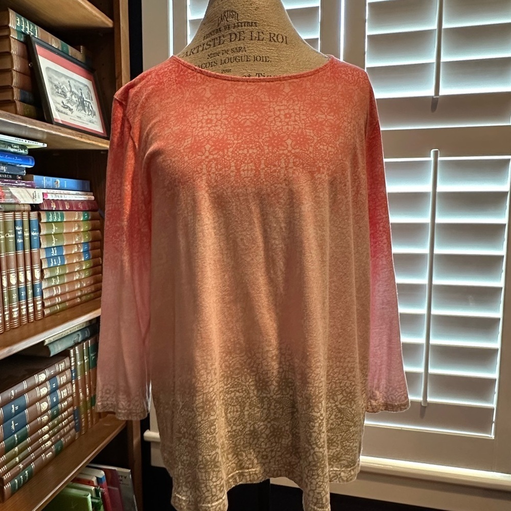Chico's Orange and Tan Ombre Long Sleeve Top